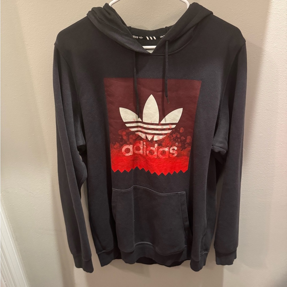 Adidas Men's Black Hoodie with Red Logo